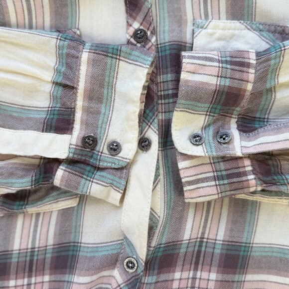 Maurices Plaid Button Long Sleeve Shirt w/ Lace Detail 100% Rayon Womens Size 0 - Picture 3 of 7